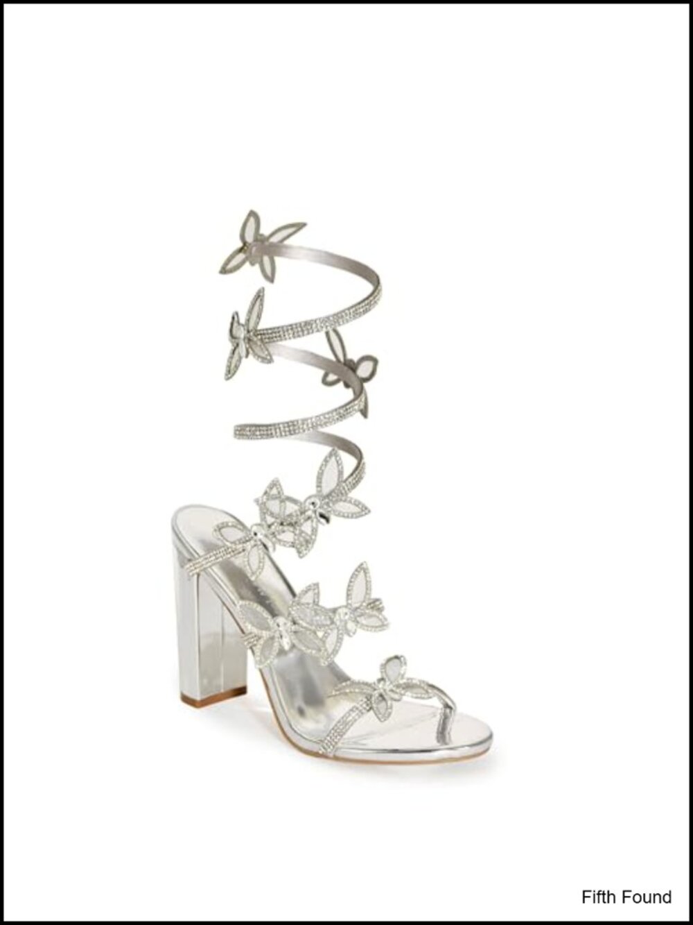 Rhinestone Butterfly Wrap Around Chunky Heels, 4 Inch Block Heels